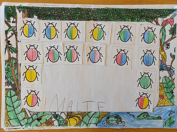 Bunte Käfer sind sortiert geklebt