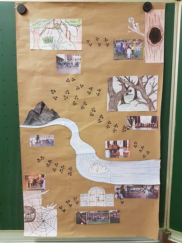 Plakat über die verschiedenen Hindernisse von Euli und dem Team 1b