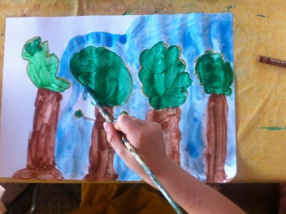 Die 1a malt mit Tempurafarben